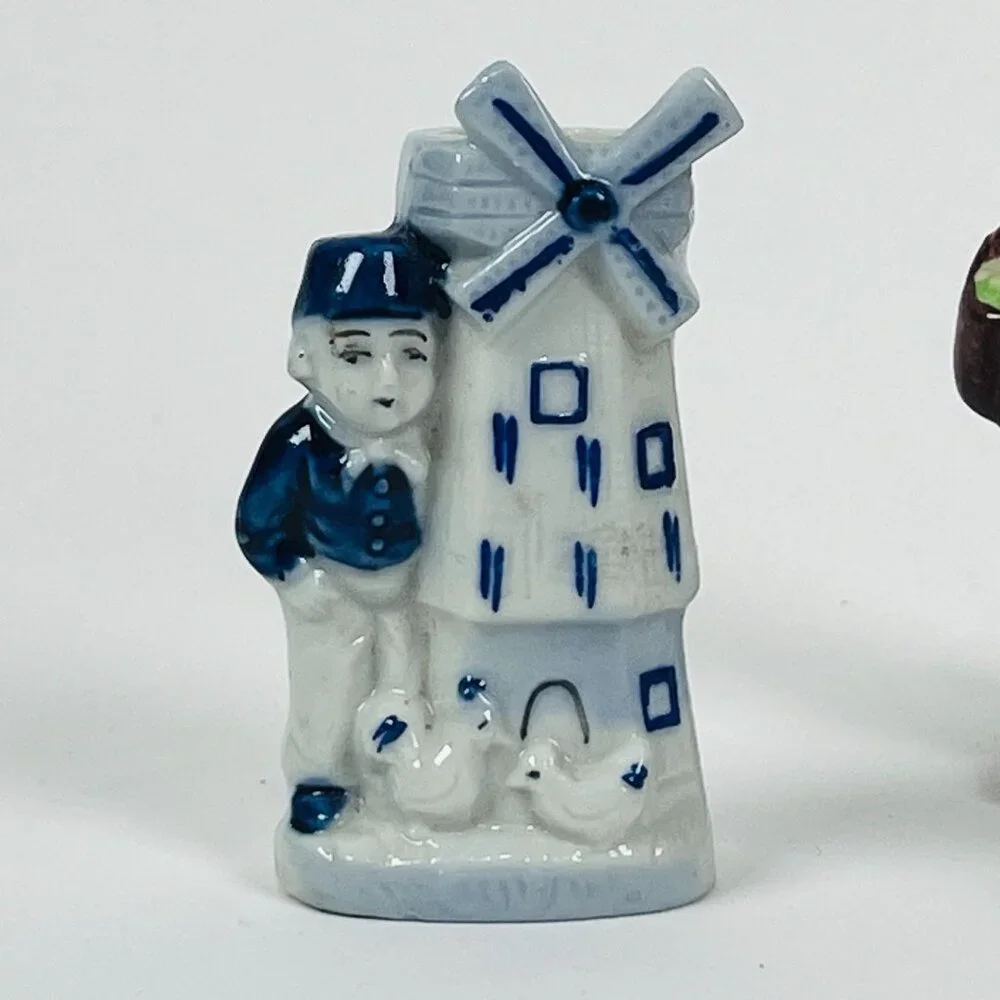 Vintage 5 Japanese Hand Painted Miniature Figurines Holland Theme Ceramic Japan